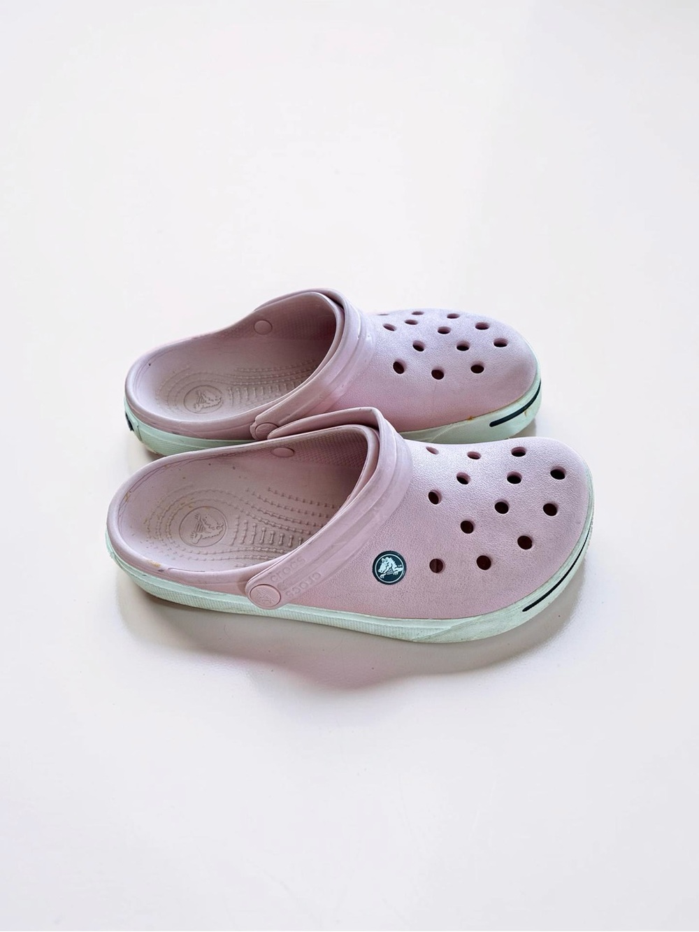 CROCS Classic Clog Mules in Light Pink with White Trim